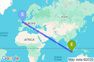 Map of the flight from London Heathrow to Yogyakarta
