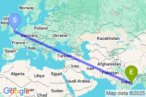 Map of the flight from London Heathrow to Jharsuguda