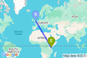 Map of the flight from London Heathrow to Kilimanjaro