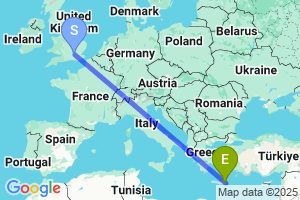 Map of the flight from London Heathrow to Sitia