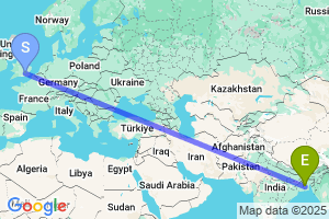 Map of the flight from London Heathrow to Jessore