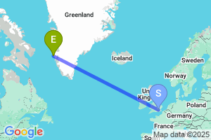 Map of the flight from London Heathrow to Maniitsoq