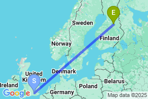 Map of the flight from London Heathrow to Kajaani