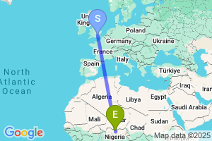 Map of the flight from London Heathrow to Aminu Kano Intl