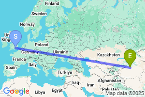 Map of the flight from London Heathrow to Kuqa