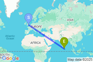 Map of the flight from London Heathrow to Koggala