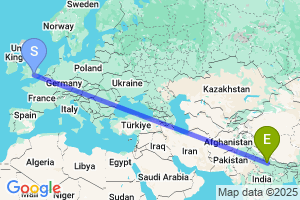 Map of the flight from London Heathrow to Nepalganj