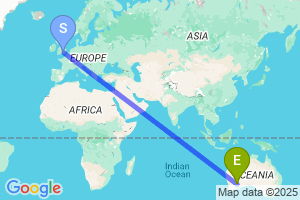 Map of the flight from London Heathrow to Kalgoorlie