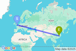 Map of the flight from London Heathrow to Nanchang