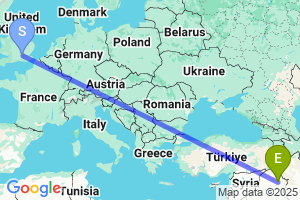 Map of the flight from London Heathrow to Kirkuk