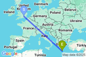 Map of the flight from London Heathrow to Kithira