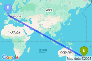 Map of the flight from London Heathrow to Kerikeri