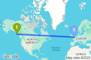 Map of the flight from London Heathrow to Klawock