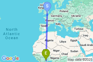 Map of the flight from London Heathrow to Kumasi