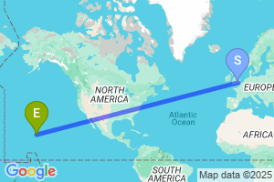 Map of the flight from London Heathrow to Kailua-Kona