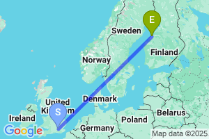 Map of the flight from London Heathrow to Kokkola / Pietarsaari Kruunupyy