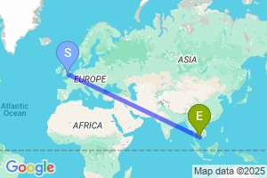 Map of the flight from London Heathrow to Sihanoukville