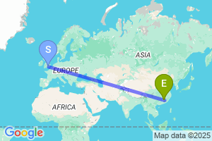 Map of the flight from London Heathrow to Ganzhou