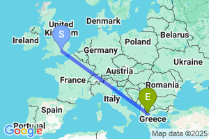 Map of the flight from London Heathrow to Kastoria Aristotlis