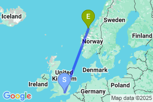 Map of the flight from London Heathrow to Kristiansund