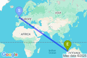 Map of the flight from London Heathrow to Karratha