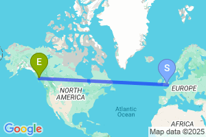 Map of the flight from London Heathrow to Ketchikan