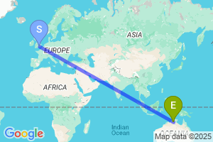 Map of the flight from London Heathrow to Katherine