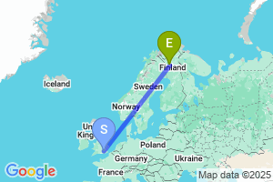 Map of the flight from London Heathrow to Kittilä