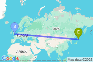 Map of the flight from London Heathrow to Kushiro