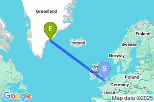 Map of the flight from London Heathrow to Kulusuk Island