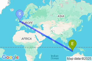 Map of the flight from London Heathrow to Komodo