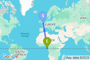 Map of the flight from London Heathrow to Libreville