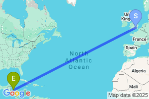 Map of the flight from London Heathrow to La Ceiba