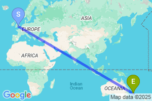 Map of the flight from London Heathrow to Lord Howe Island