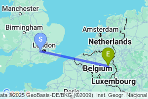 Map of the flight from London Heathrow to Liege