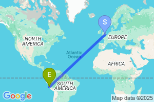 Map of the flight from London Heathrow to Lima