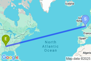 Map of the flight from London Heathrow to Little Rock