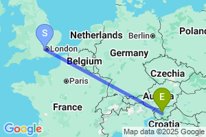 Map of the flight from London Heathrow to Ljubljana