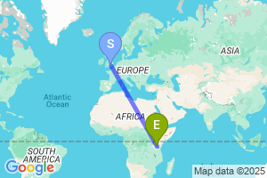 Map of the flight from London Heathrow to Lake Manyara