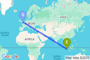 Map of the flight from London Heathrow to Lubuk Linggau