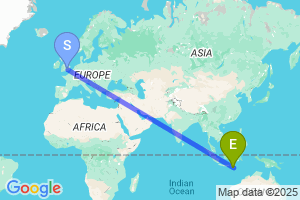 Map of the flight from London Heathrow to Lombok International