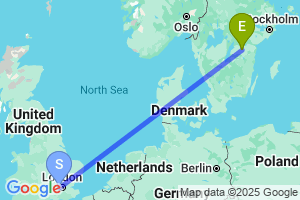 Map of the flight from London Heathrow to Linkoping