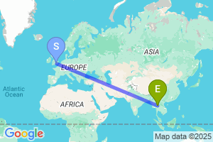 Map of the flight from London Heathrow to Lampang