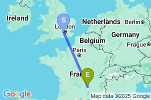 Map of the flight from London Heathrow to Le Puy Loudes