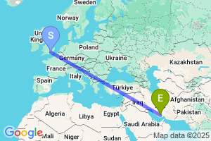 Map of the flight from London Heathrow to Lar