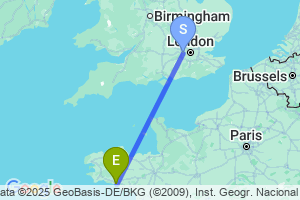 Map of the flight from London Heathrow to Lorient