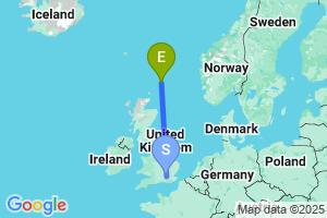 Map of the flight from London Heathrow to Sumburgh Shetland