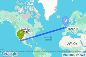 Map of the flight from London Heathrow to Loreto