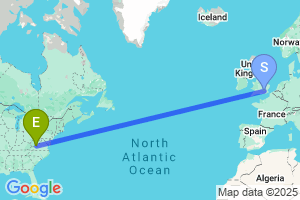 Map of the flight from London Heathrow to Lewisburg