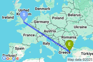 Map of the flight from London Heathrow to Lemnos